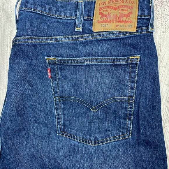 Levi's 505 Mens Straight Fit Dark Stonewash Blue 100% Cotton Denim‎ Jeans 40x32 - Picture 1 of 8